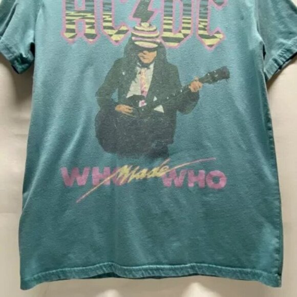 AC/DC Who Made Who Print Shirt Adult Small Aqua Multicolor 80’s Retro Logo Tee - Picture 3 of 13